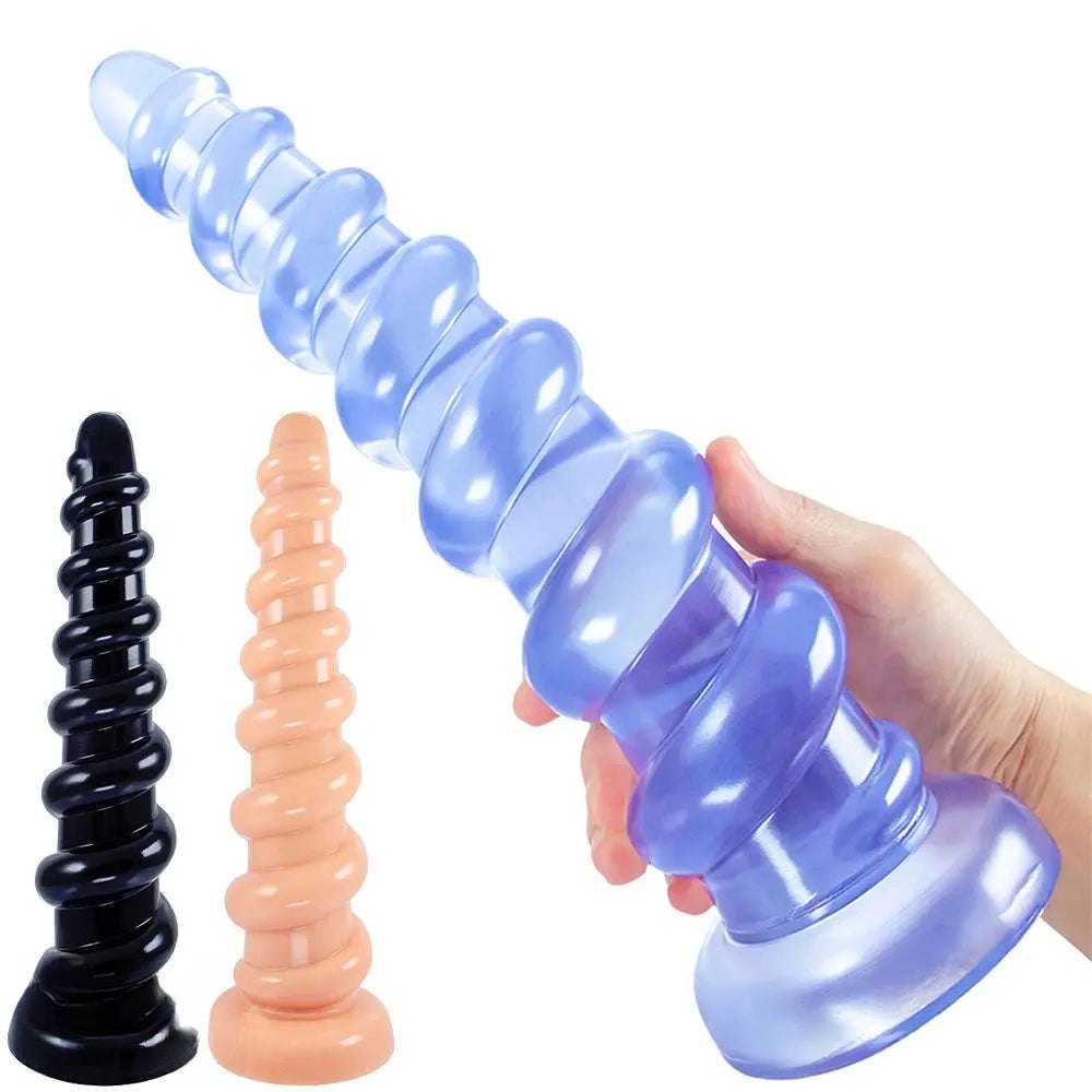 10.8in Ribbed PVC Anal Dildo - Suction Cup Anal Dildo