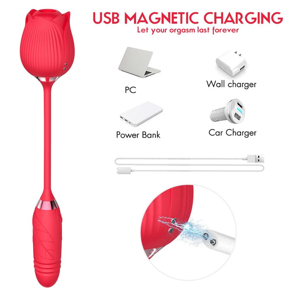 2-in-1 Rose Toy with Vibrating Egg - Clit Sucker