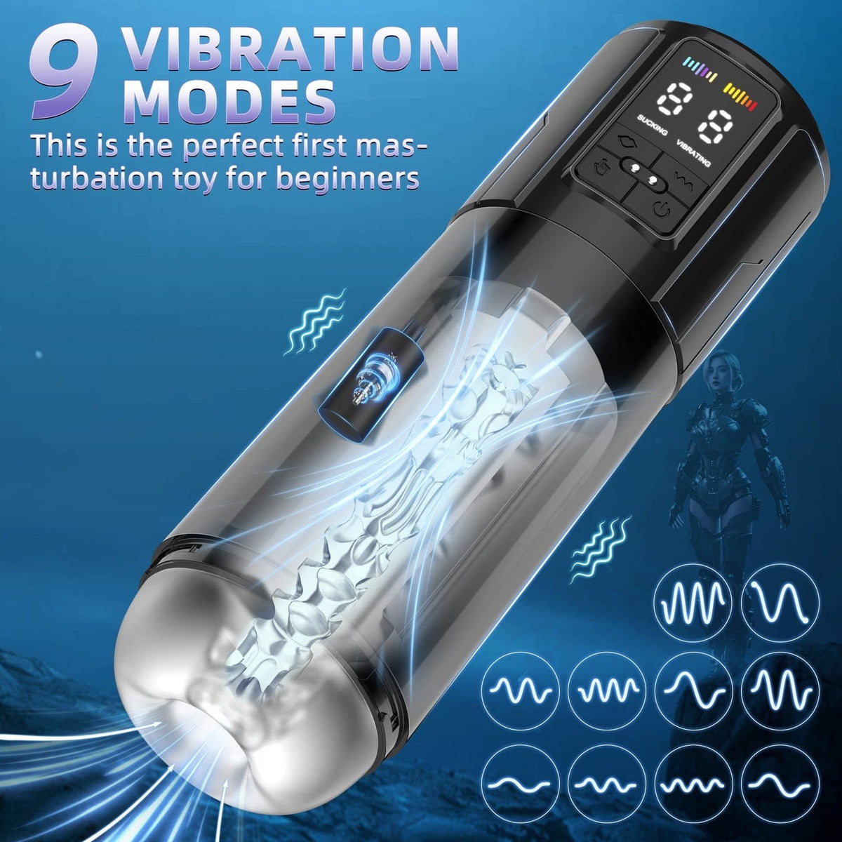 2-in-1 Suction Vibrating Masturbator - Male Masturbator