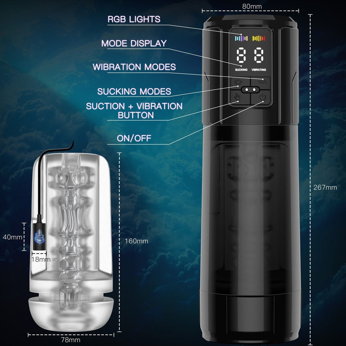 2-in-1 Suction Vibrating Masturbator - Male Masturbator