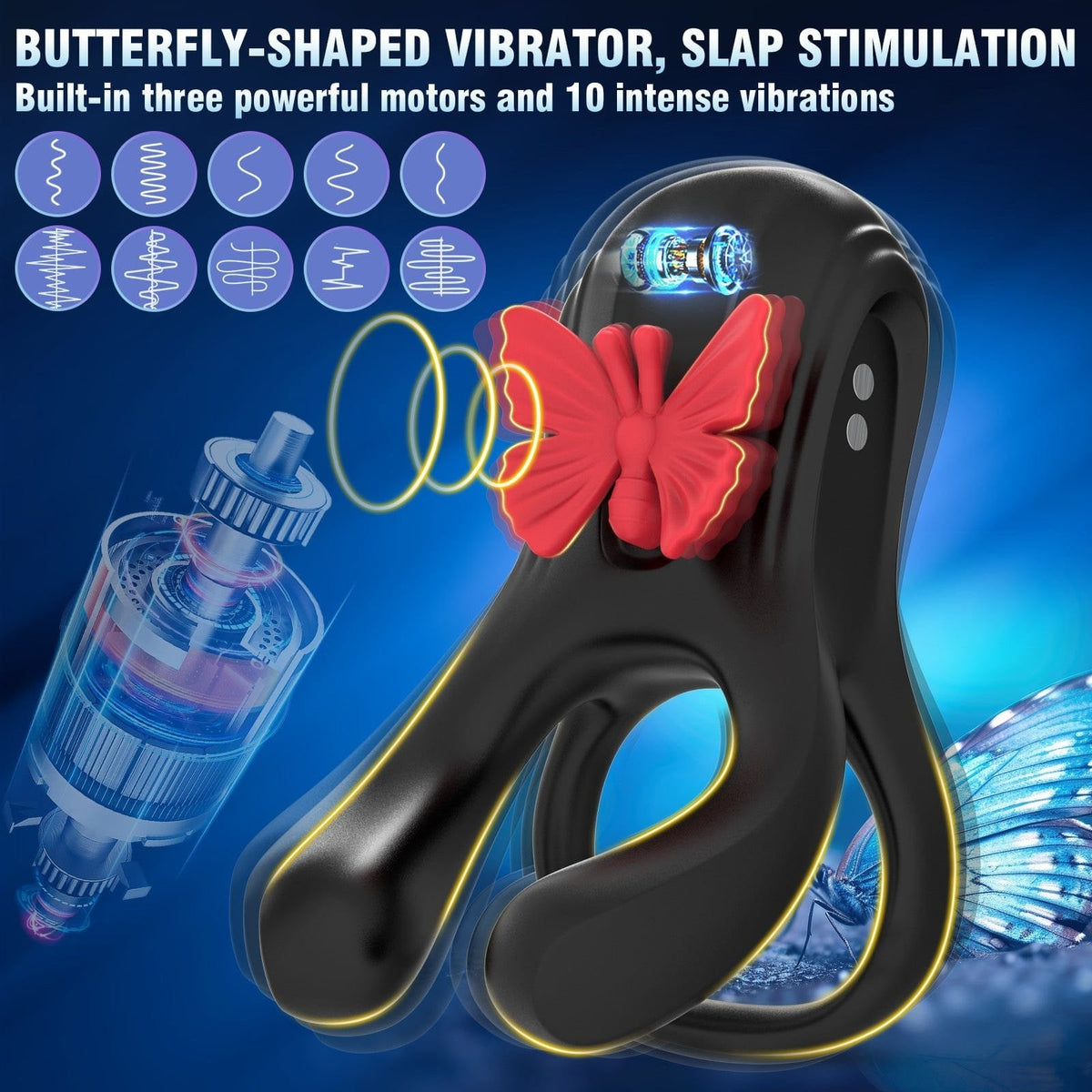 3-in-1 Butterfly Vibrating Cock Ring - Couples Vibrating Ring