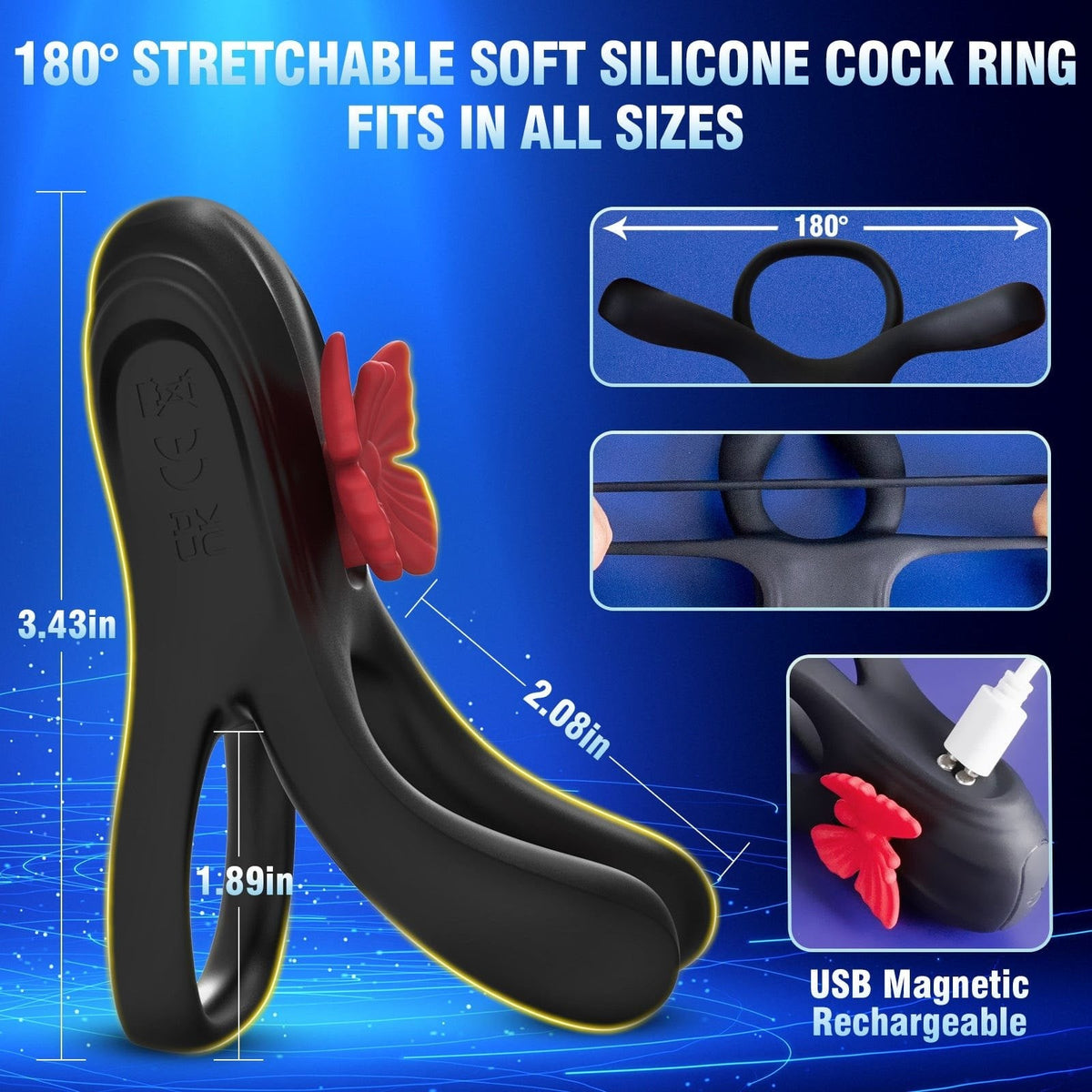 3-in-1 Butterfly Vibrating Cock Ring - Couples Vibrating Ring