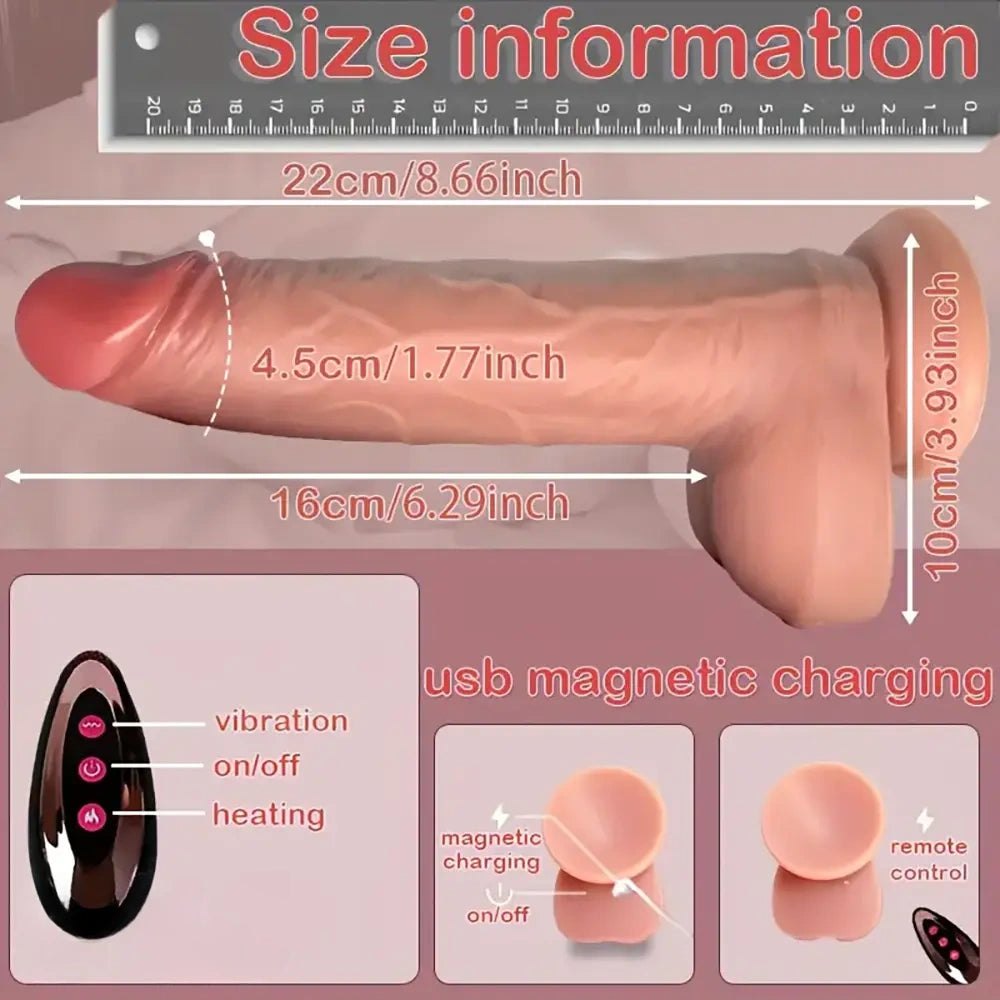 3-in-1 Remote Thrusting Dildo - Vibrating Heating Dildo