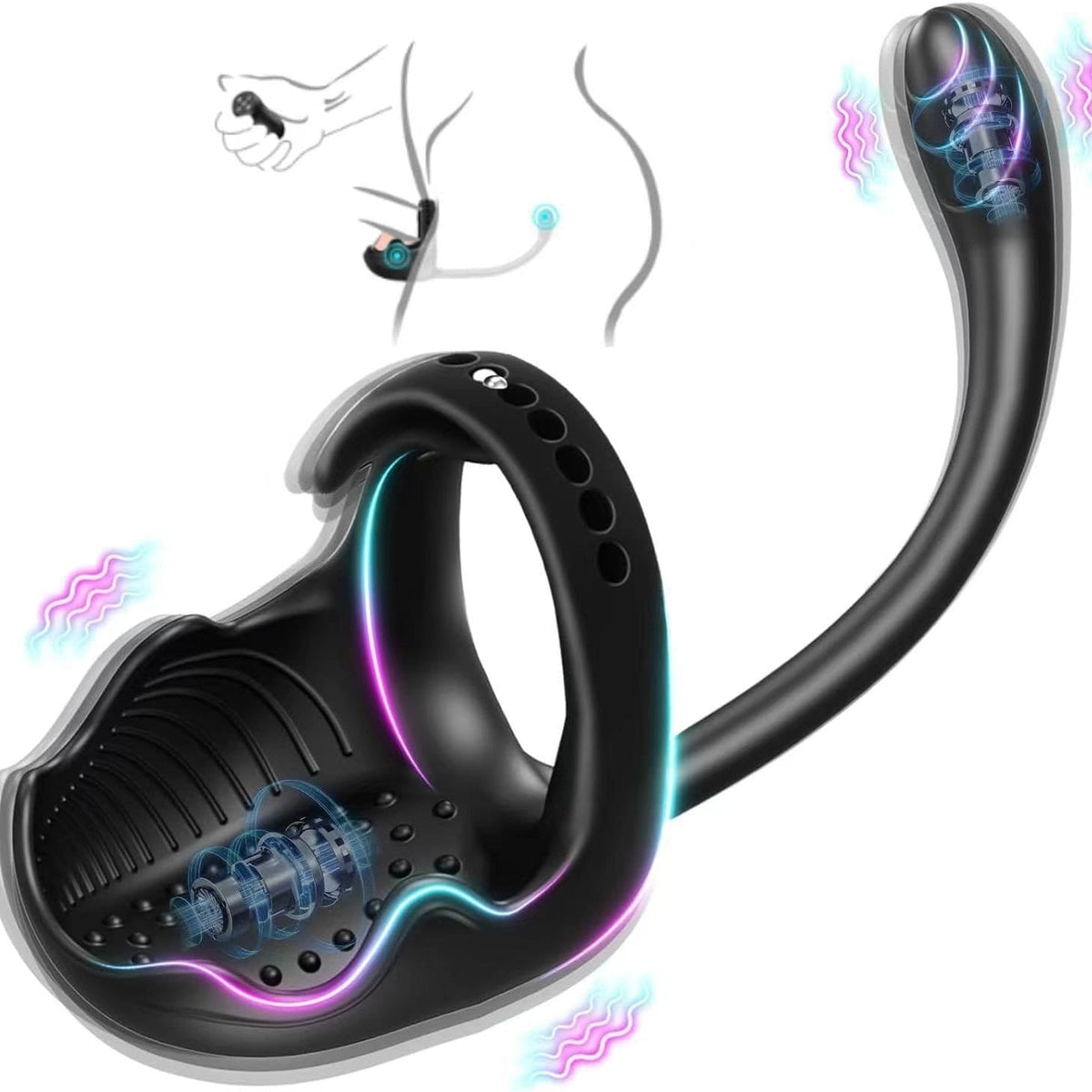 3-in-1 Cock Ring with Anal Stimulator - Vibrating Silicone Ring