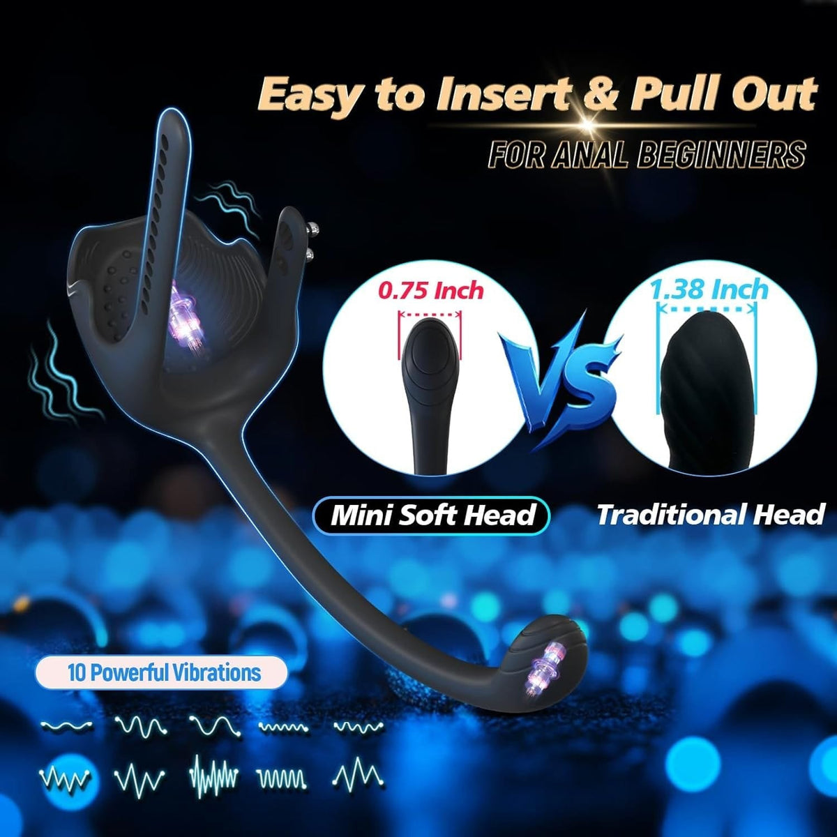 3-in-1 Cock Ring with Anal Stimulator - Vibrating Silicone Ring