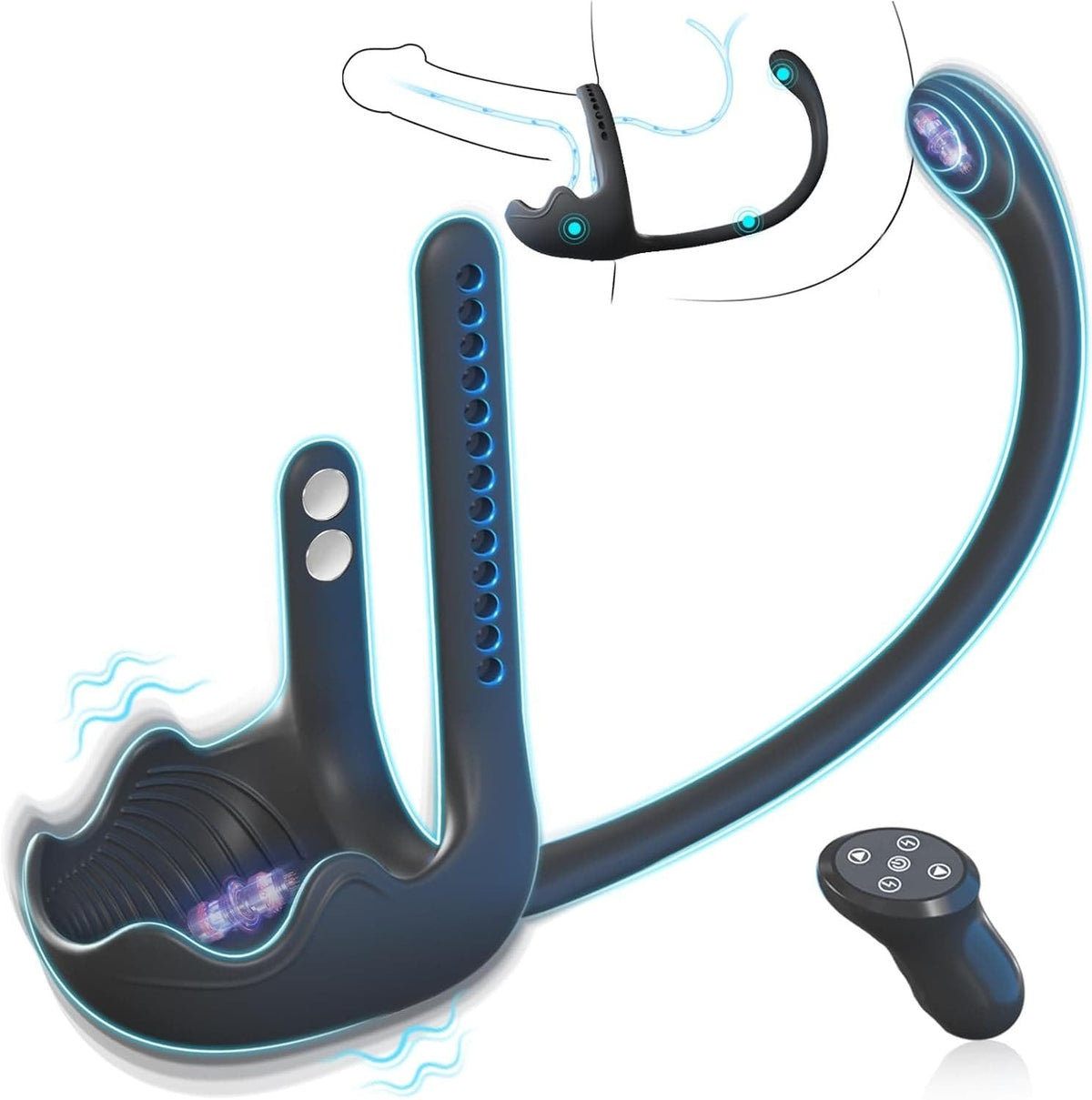 3-in-1 Cock Ring with Anal Stimulator - Vibrating Silicone Ring