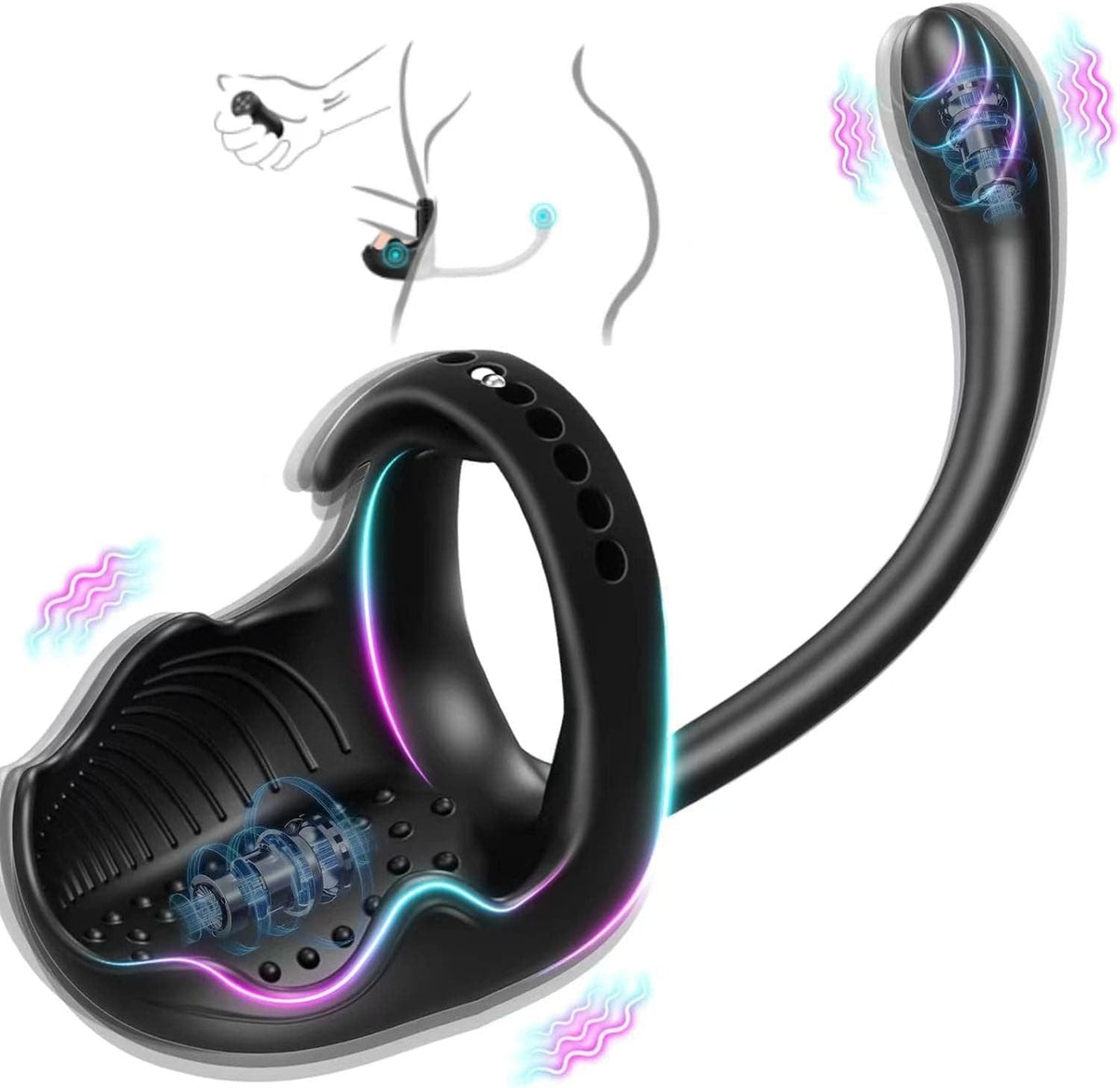 3-in-1 Cock Ring with Anal Stimulator - Vibrating Silicone Ring