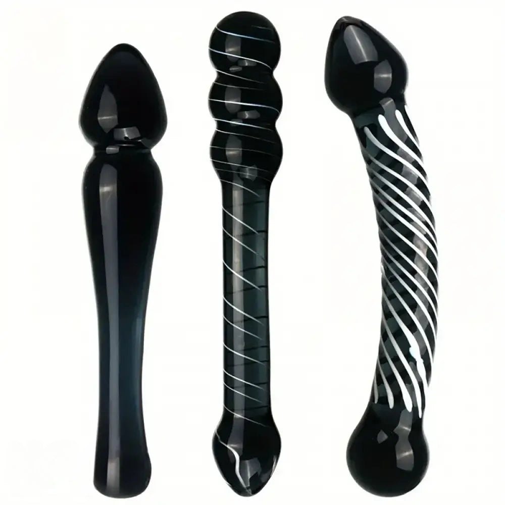3-Piece Glass Dildo Set - Swirled Glass Dildo Trio