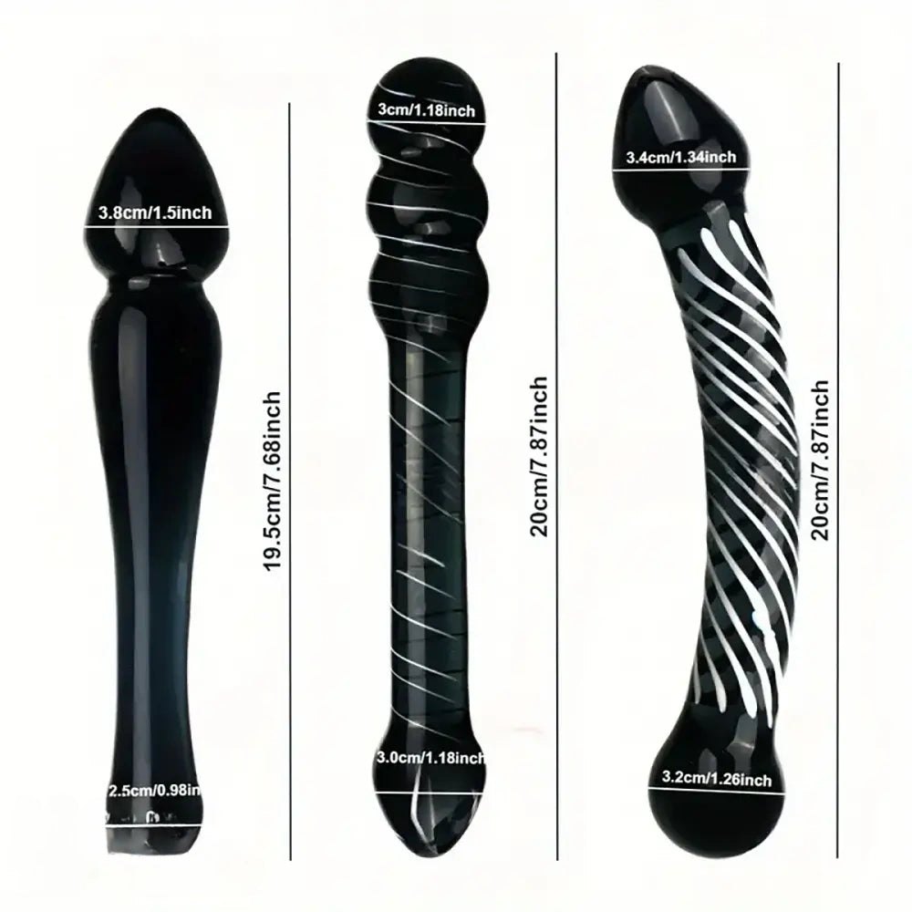 3-Piece Glass Dildo Set - Swirled Glass Dildo Trio