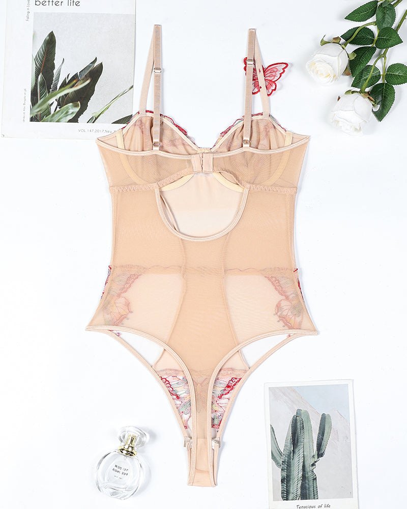 3D Butterfly Embroidered Bodysuit - Lingerie Bodysuit for Women