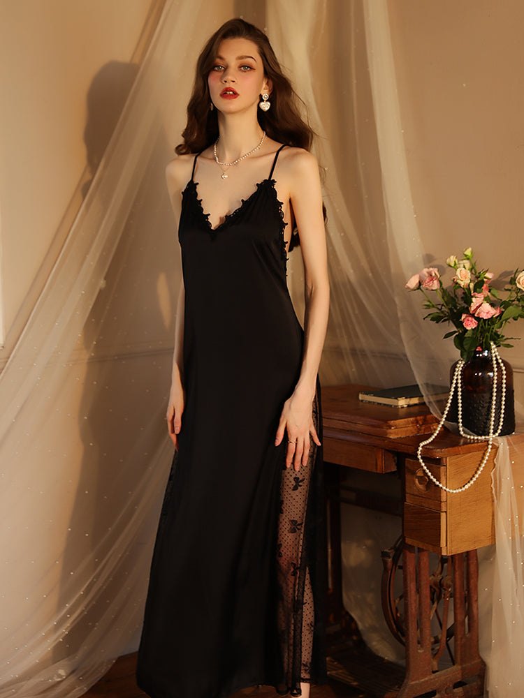 3D Lace Deep V Nightgown Dress - Sexy Sleepwear for Women