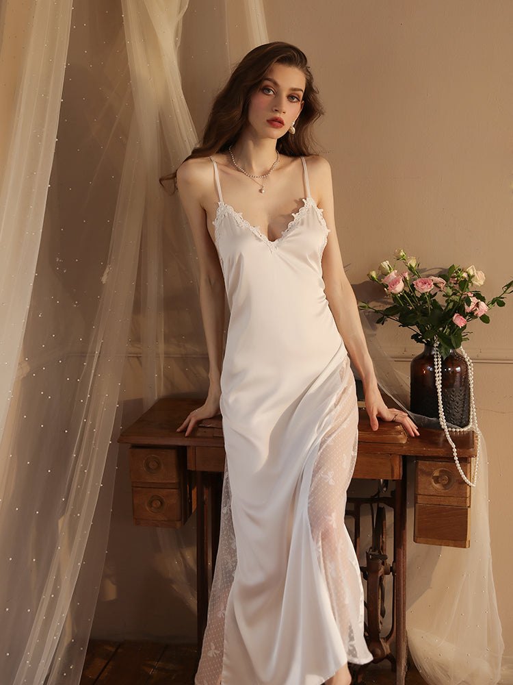 3D Lace Deep V Nightgown Dress - Sexy Sleepwear for Women