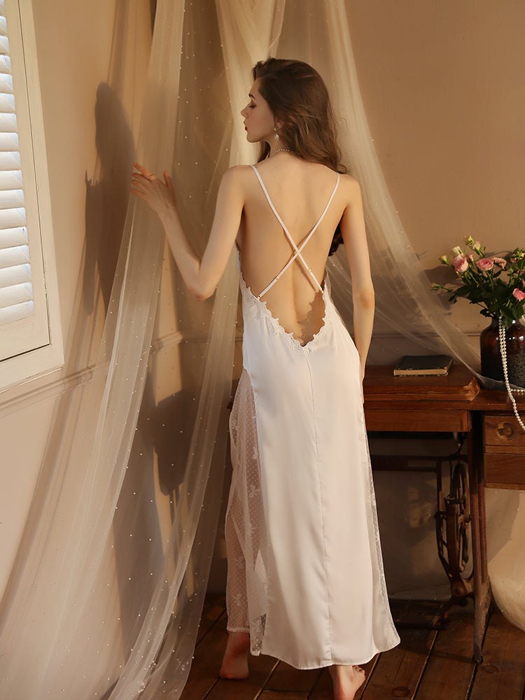 3D Lace Deep V Nightgown Dress - Sexy Sleepwear for Women