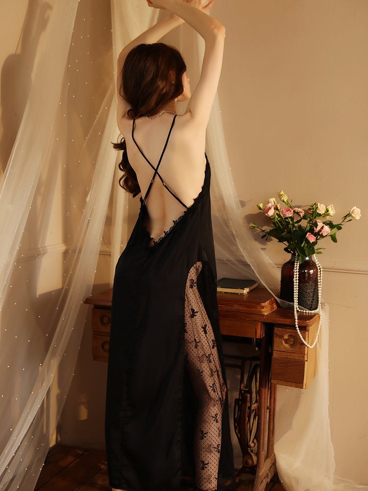 3D Lace Deep V Nightgown Dress - Sexy Sleepwear for Women