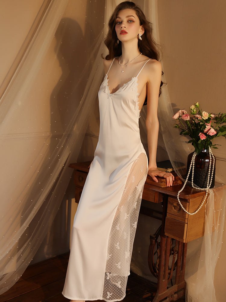 3D Lace Deep V Nightgown Dress - Sexy Sleepwear for Women