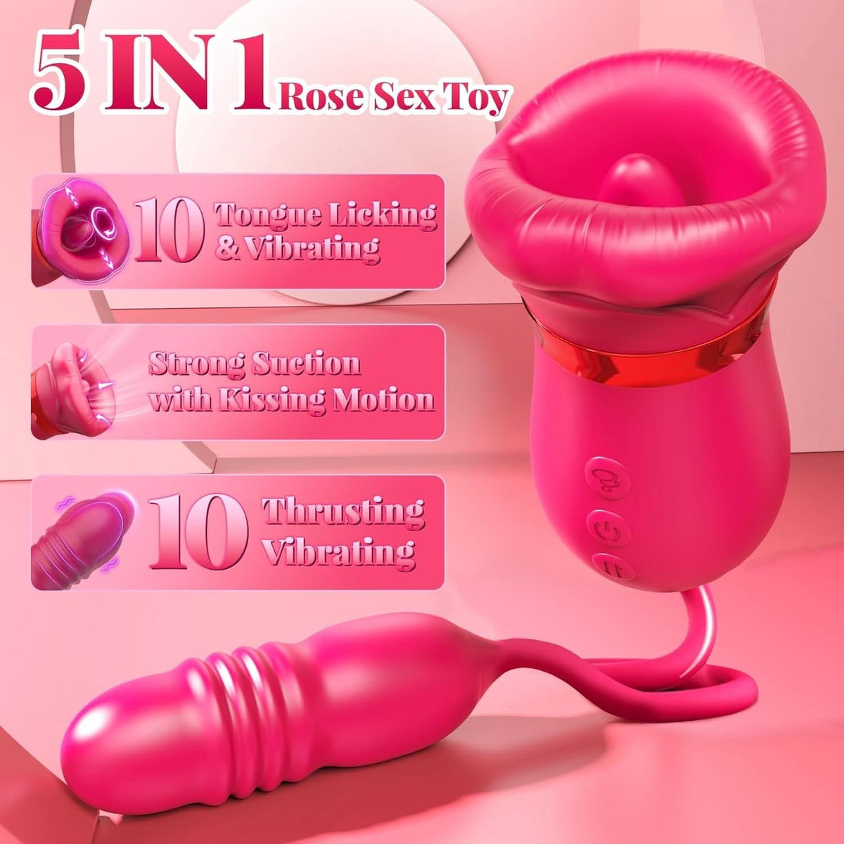 5-in-1 Rose Suction Tongue Vibrator - Clit Sucking Toy
