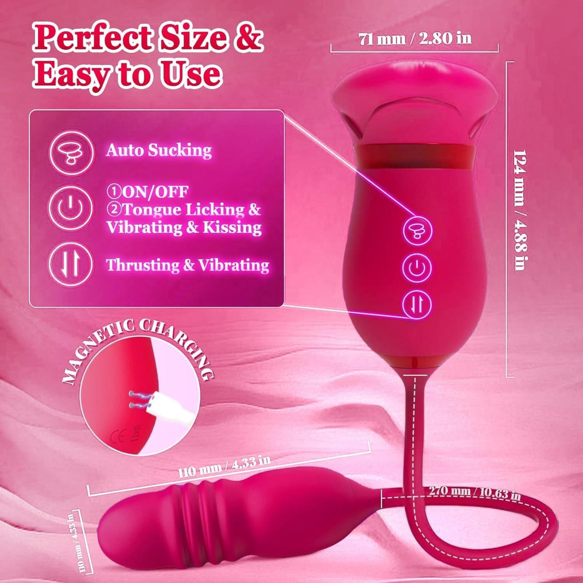 5-in-1 Rose Suction Tongue Vibrator - Clit Sucking Toy