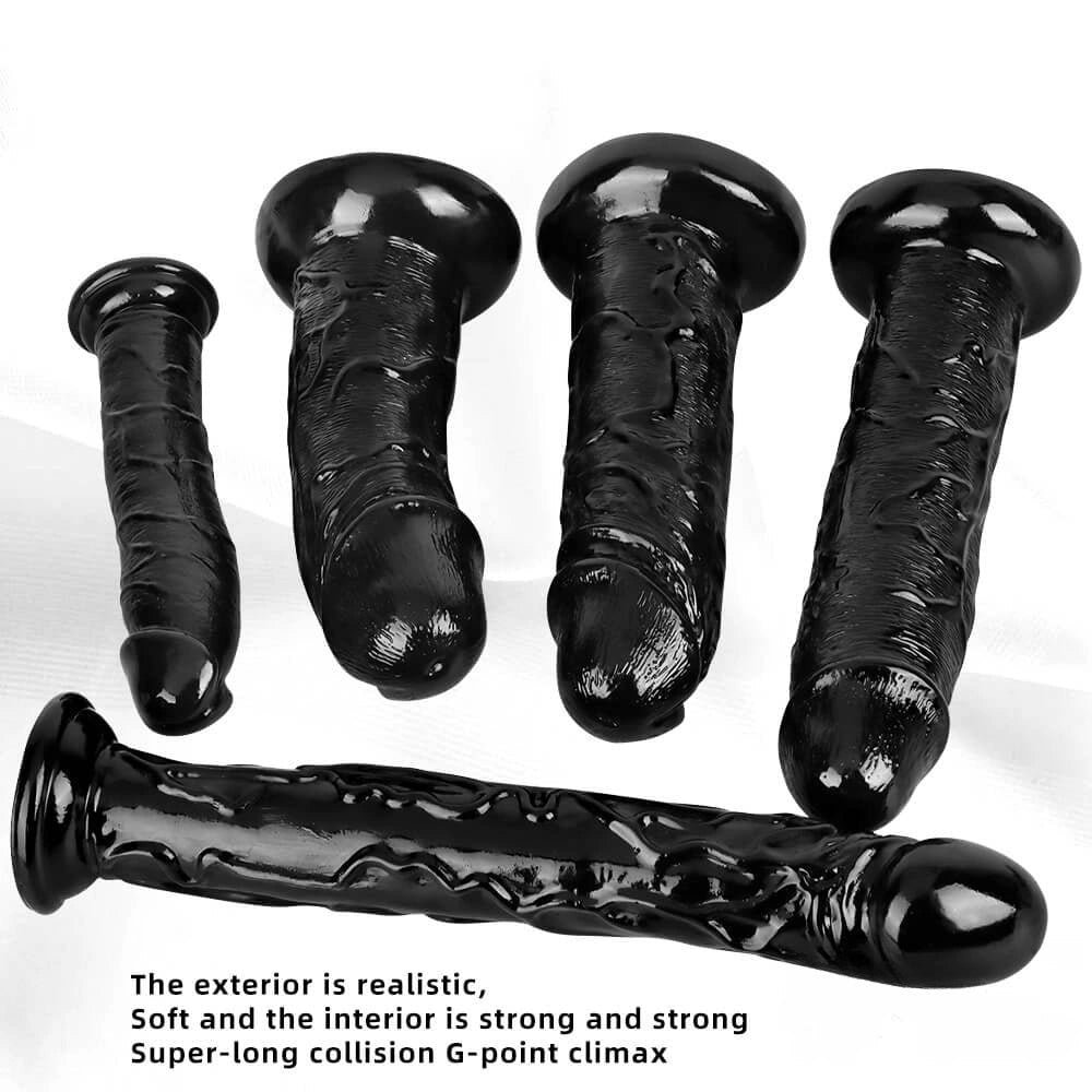 5-Size Lifelike Black Dildo - Realistic PVC Dildo