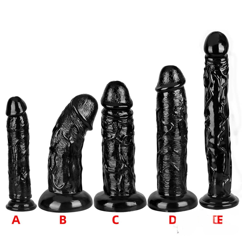 5-Size Lifelike Black Dildo - Realistic PVC Dildo