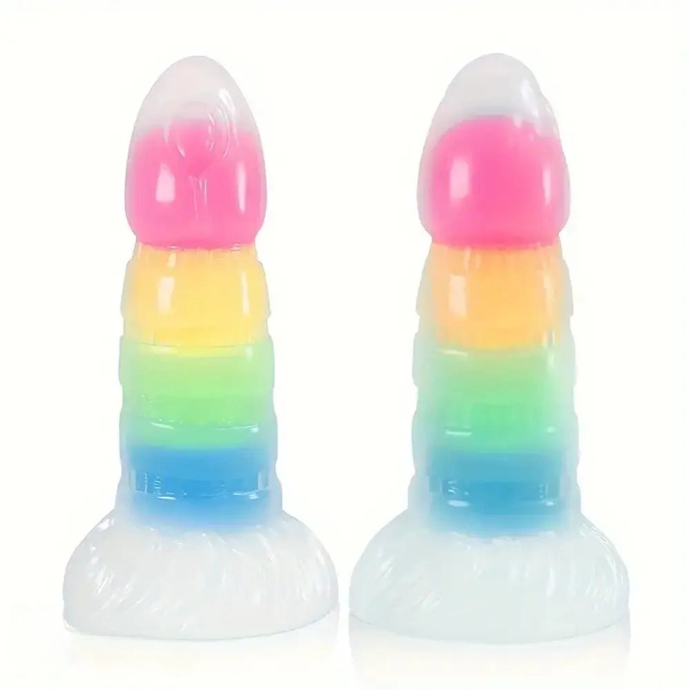 7.87in Rainbow Ridged Fantasy Dildo - Suction Base Toy