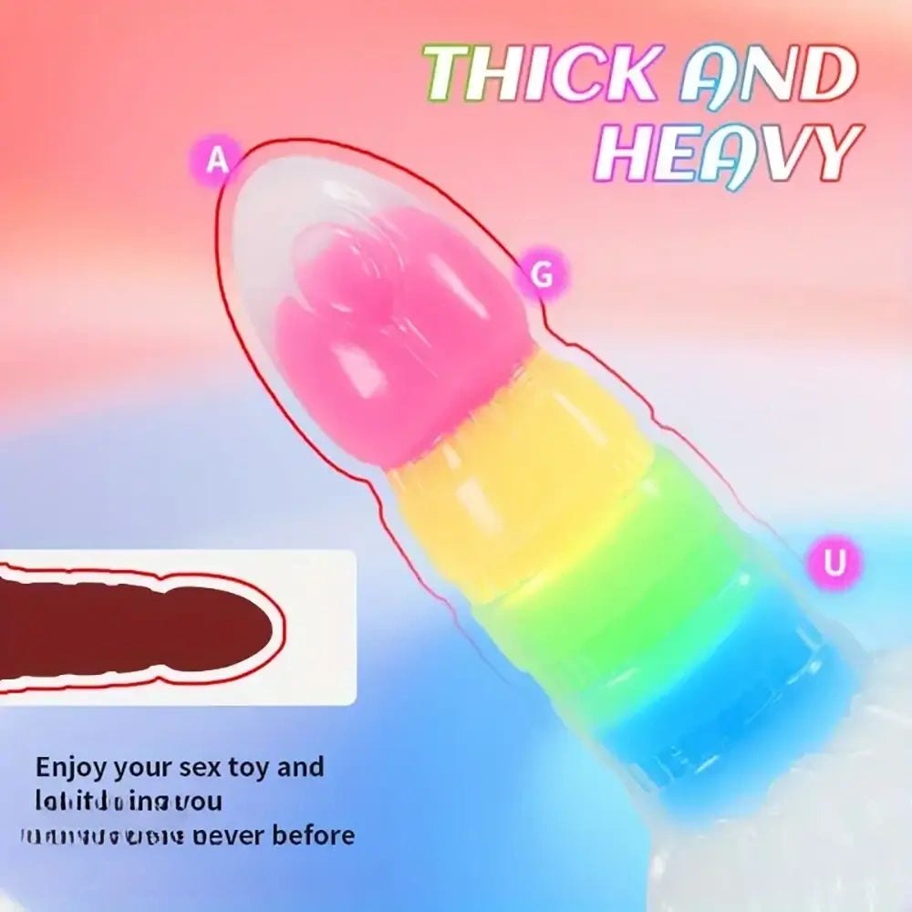 7.87in Rainbow Ridged Fantasy Dildo - Suction Base Toy