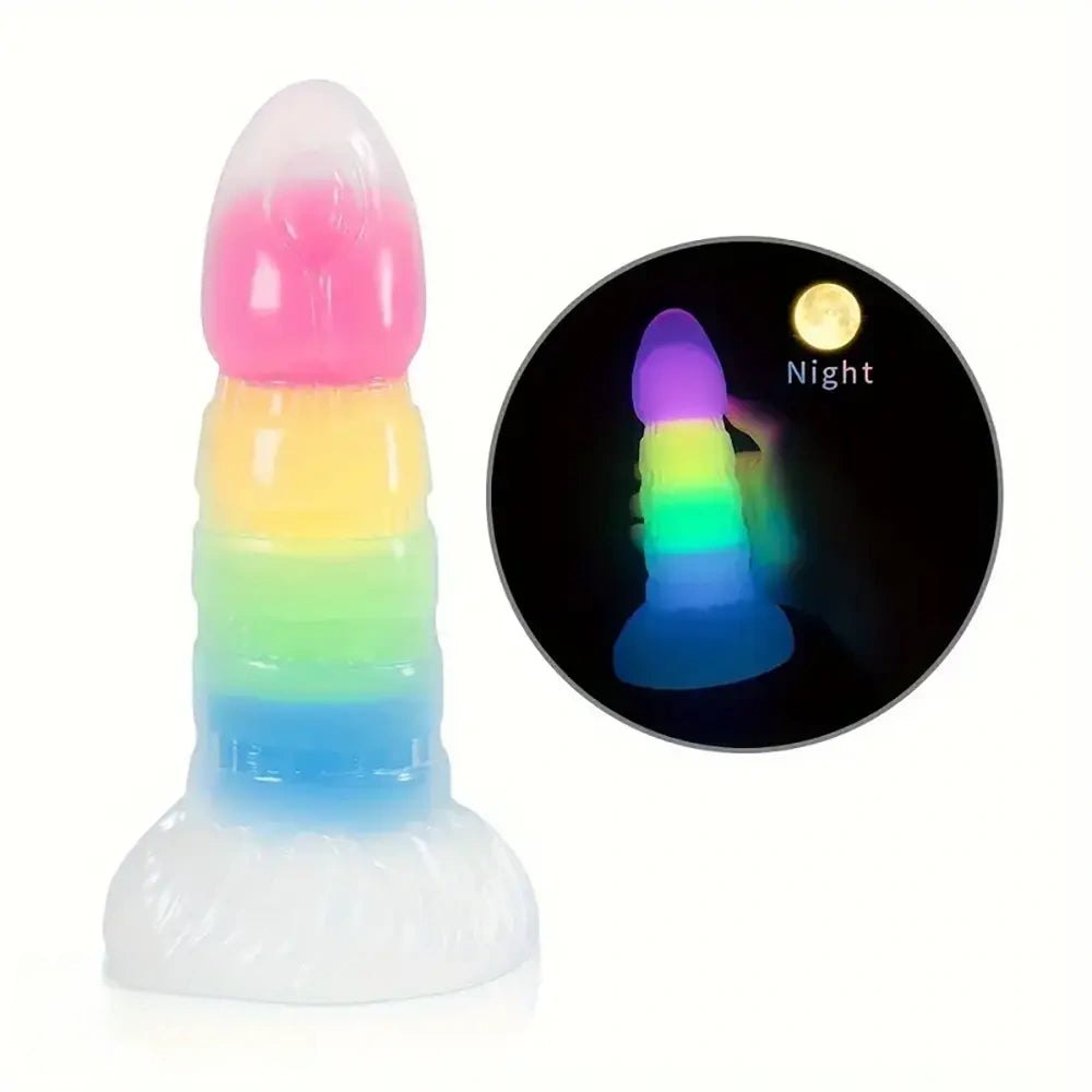 7.87in Rainbow Ridged Fantasy Dildo - Suction Base Toy