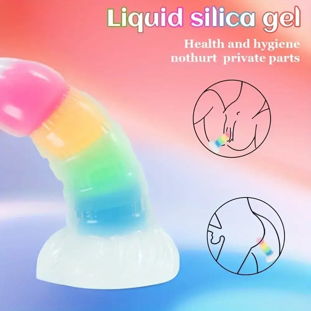 7.87in Rainbow Ridged Fantasy Dildo - Suction Base Toy