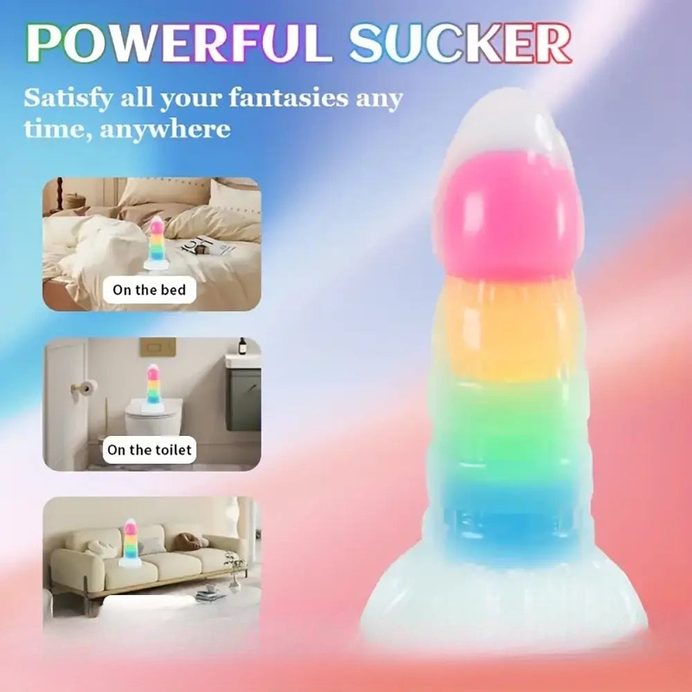 7.87in Rainbow Ridged Fantasy Dildo - Suction Base Toy