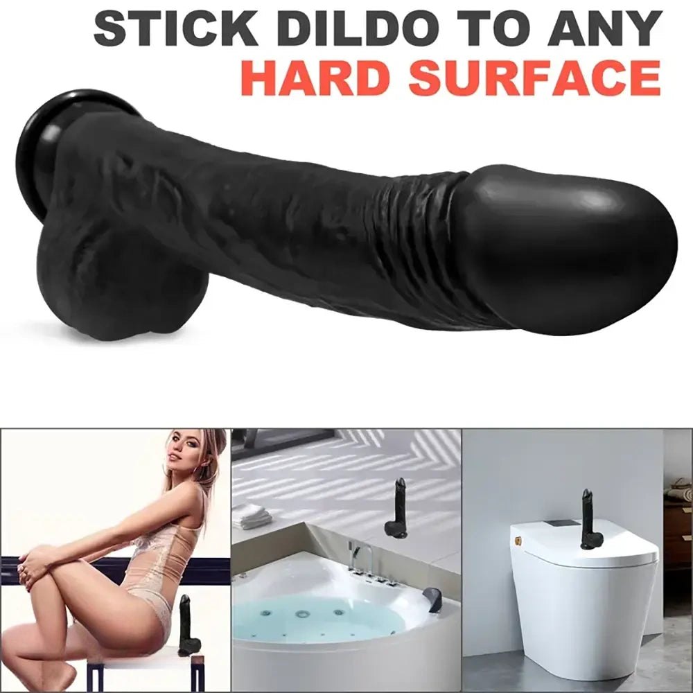8.58in Slim Black Silicone Dildo - Slim Realistic Dildo