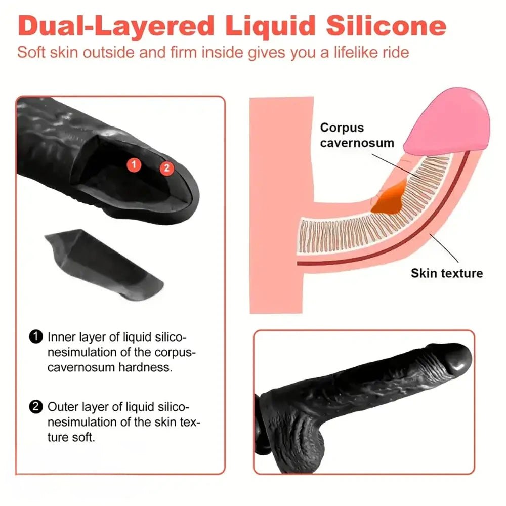 8.58in Slim Black Silicone Dildo - Slim Realistic Dildo