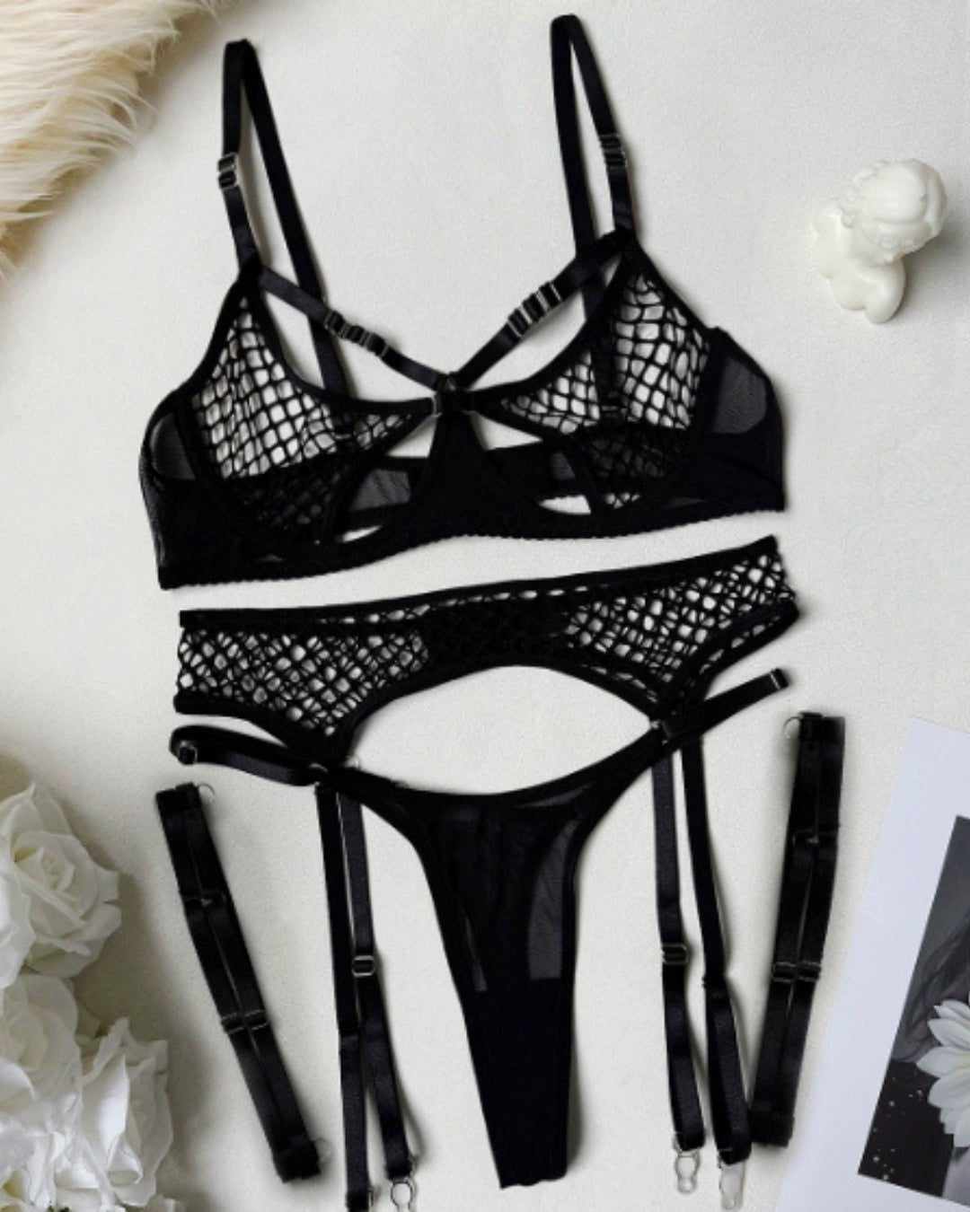 Alice Wide-Net Garter Set - Structured Garter Lingerie