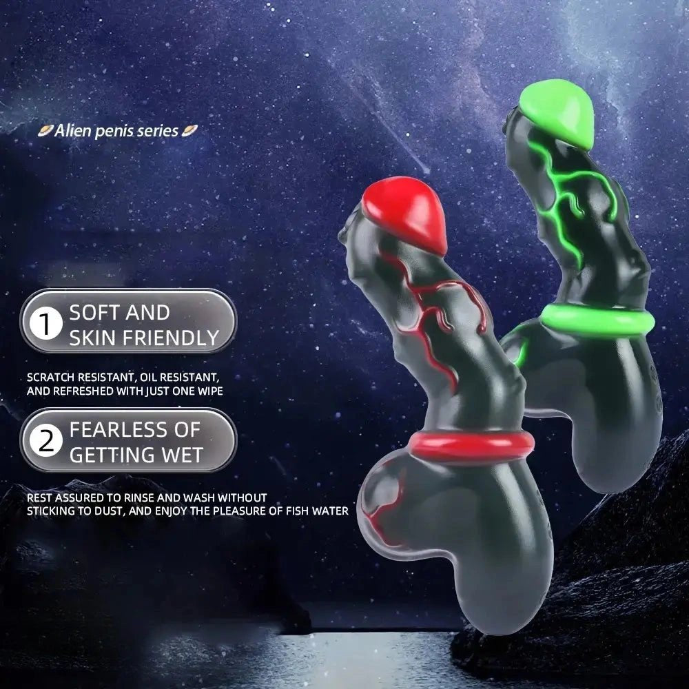 Alien Vein Fantasy Dildo - Red or Green Silicone Dildo