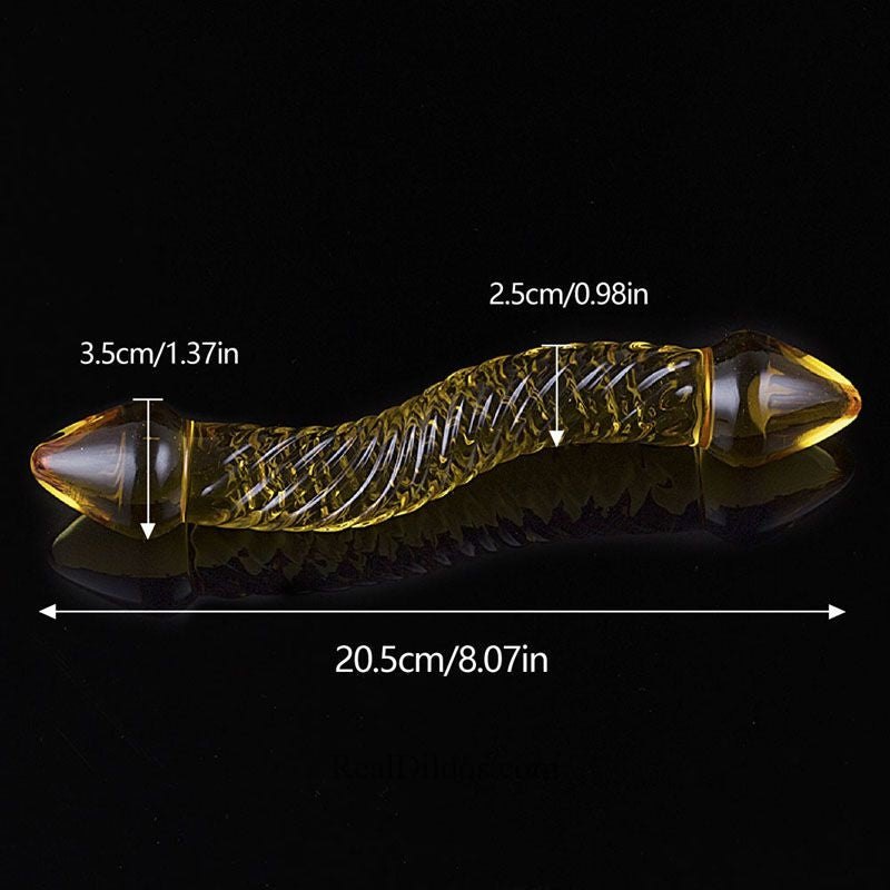 Amber Glass Double Dildo 8.07in - Double-Ended Glass Dildo
