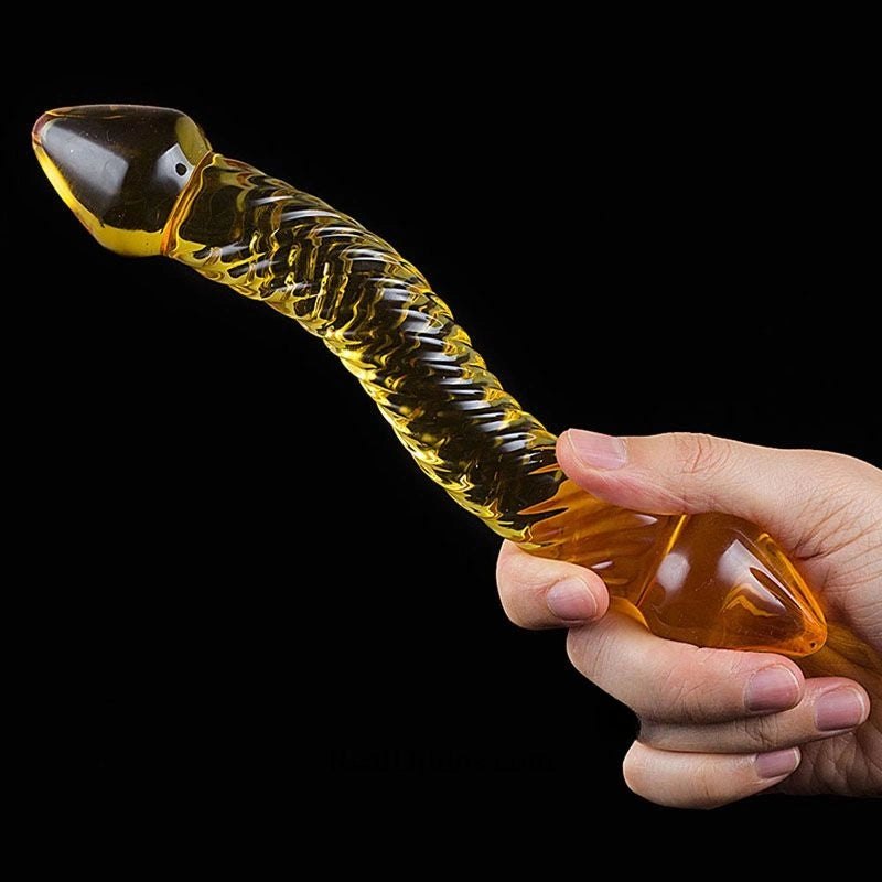 Amber Glass Double Dildo 8.07in - Double-Ended Glass Dildo