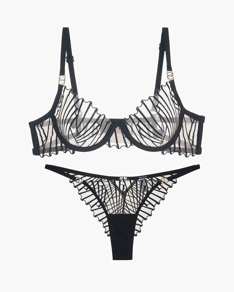 Art Deco Embroidered Bra Set - Lingerie Set for Women
