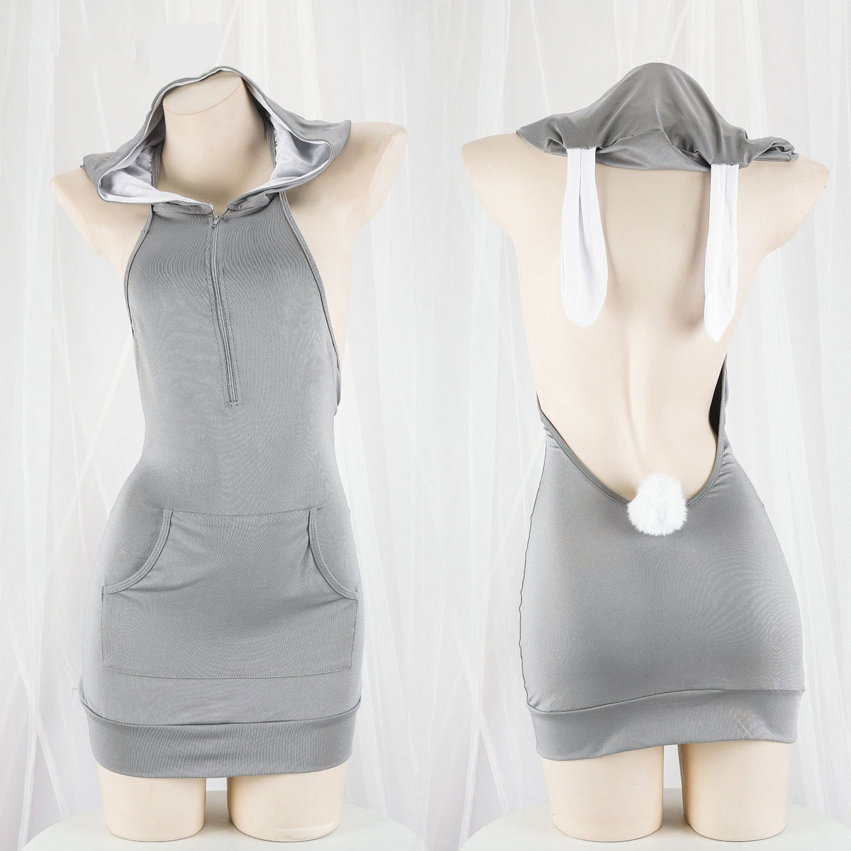 Backless Hooded Ribbed Nightdress - Sexy Nightgown Lingerie