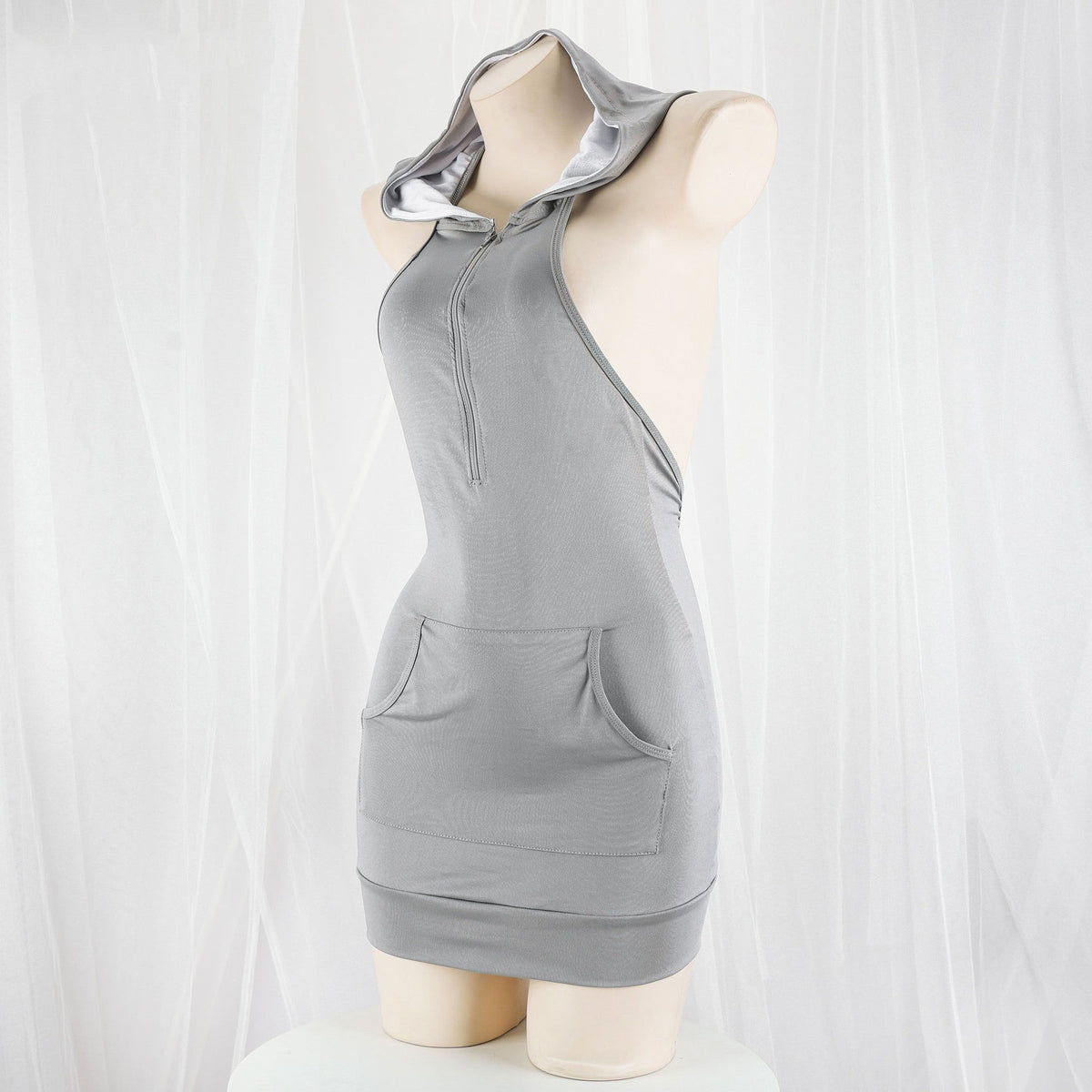 Backless Hooded Ribbed Nightdress - Sexy Nightgown Lingerie