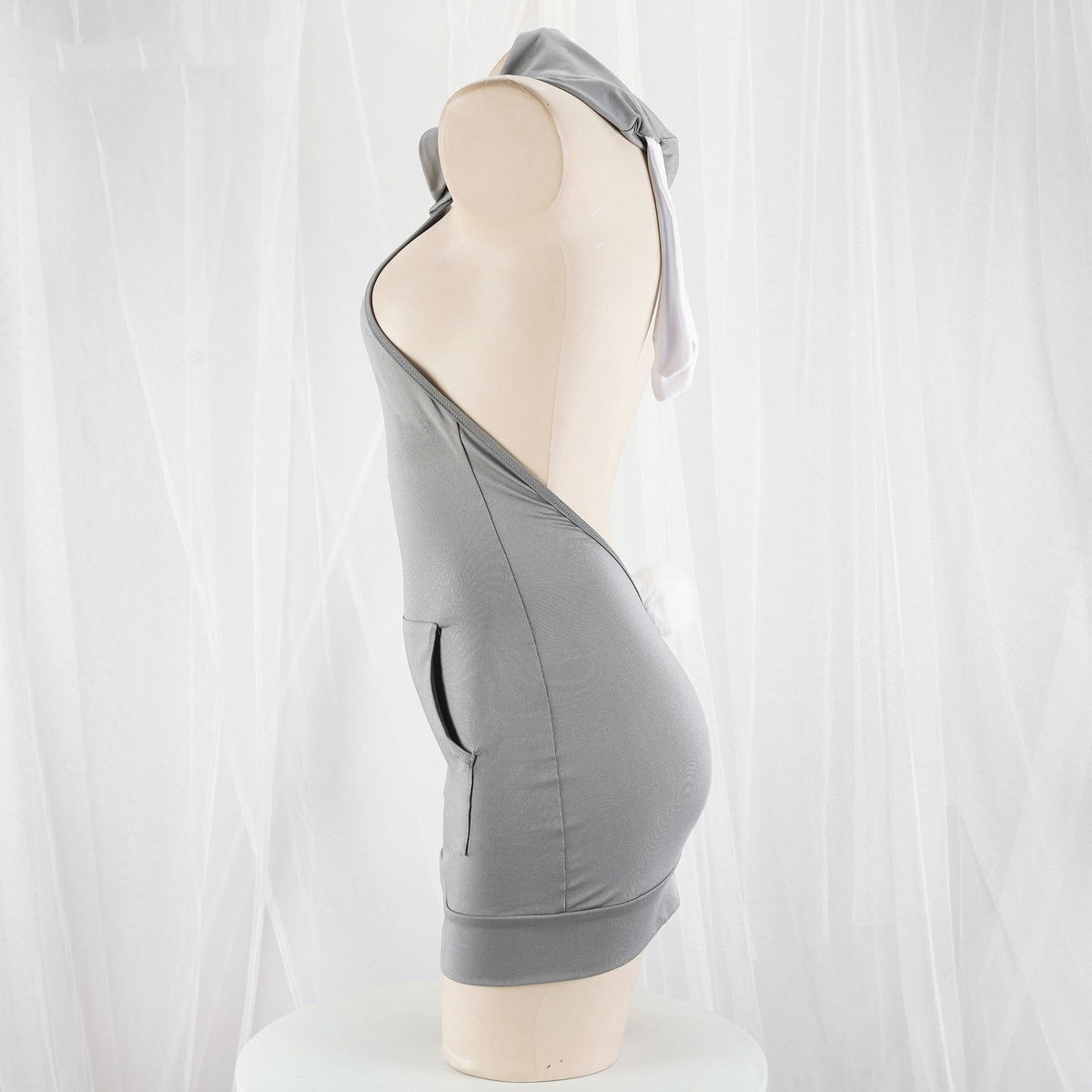 Backless Hooded Ribbed Nightdress - Sexy Nightgown Lingerie
