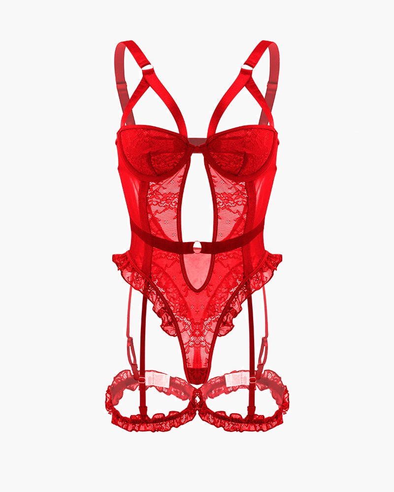 Backless Lace Garter Teddy - Lingerie Bodysuit for Women