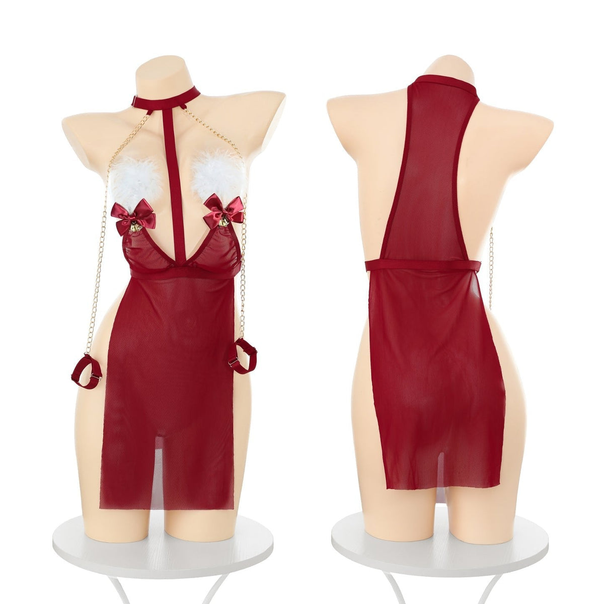 Backless Open Cup Cheongsam Chemise - Sexy Slip Nightgown