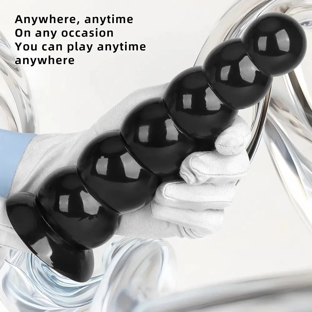 Beaded Anal Dildo S/L - Black PVC Anal Sex Toy
