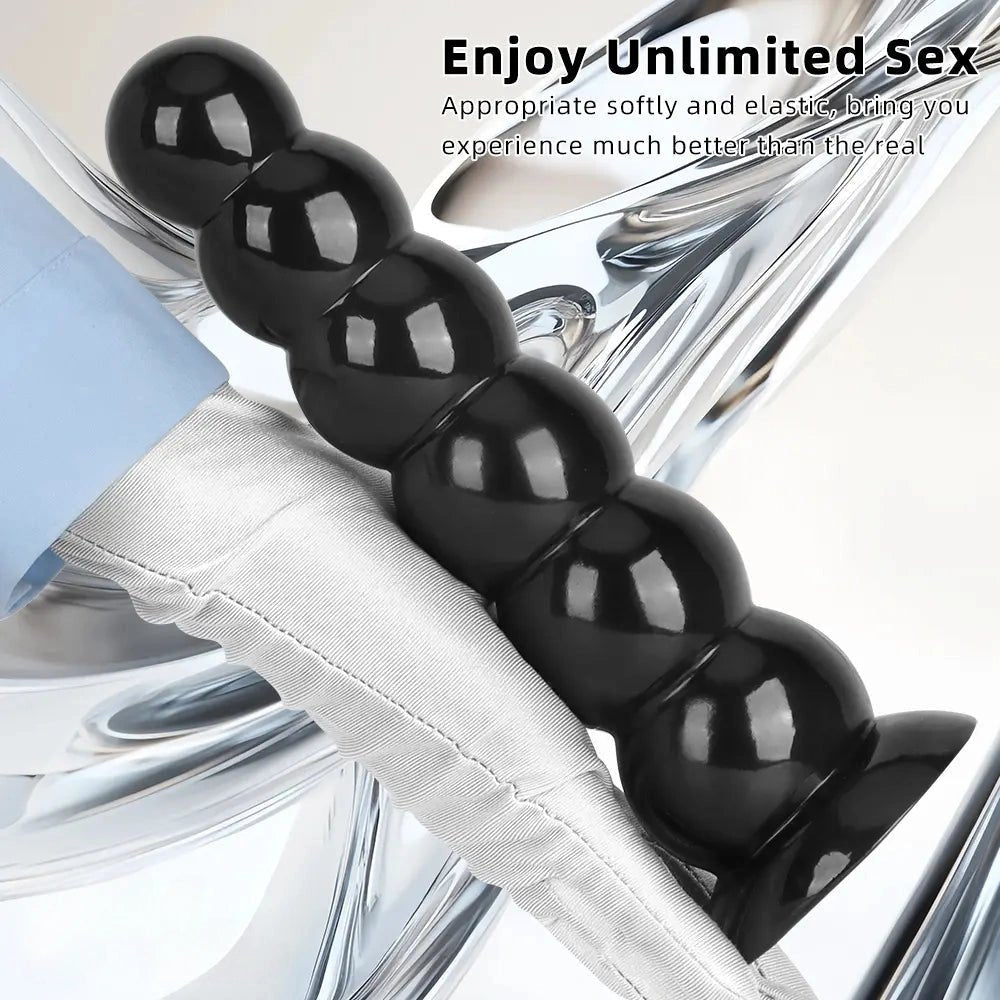 Beaded Anal Dildo S/L - Black PVC Anal Sex Toy