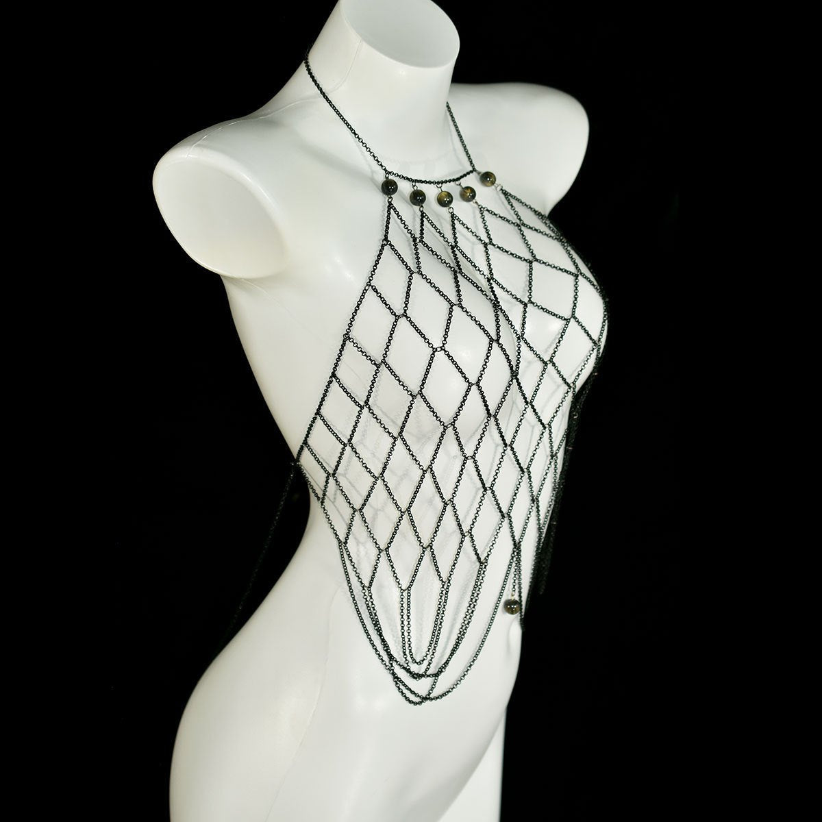 Beaded Diamond Mesh Body Chain - Sexy Lingerie Accessory