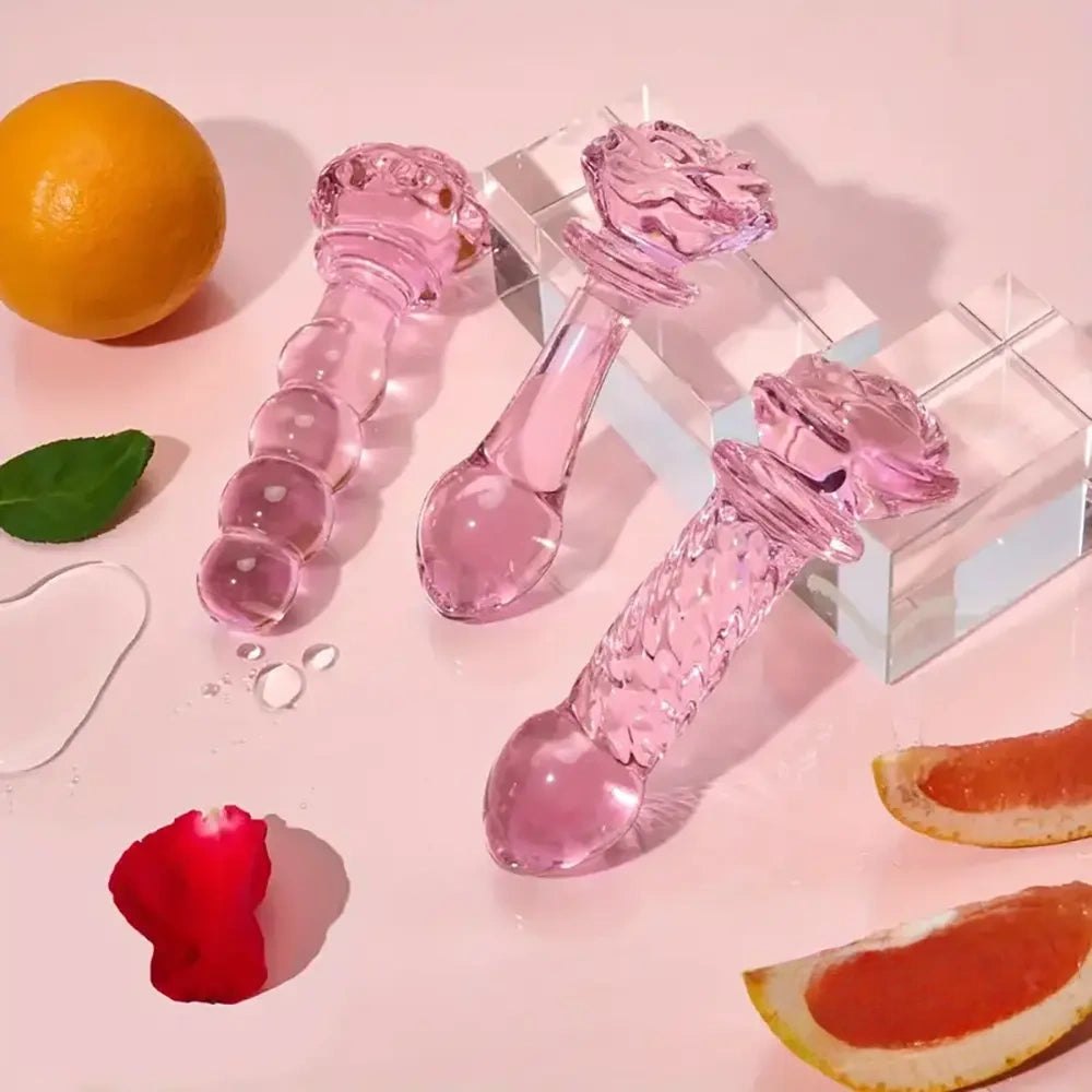 Beaded Pink Glass Dildo - Colorful Glass Crystal Dildo