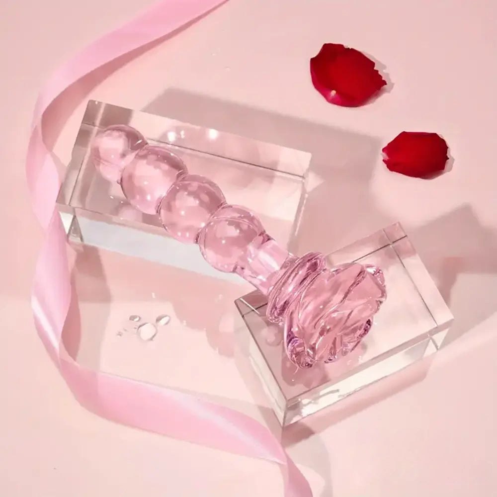 Beaded Pink Glass Dildo - Colorful Glass Crystal Dildo