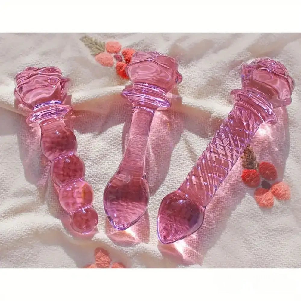 Beaded Pink Glass Dildo - Colorful Glass Crystal Dildo