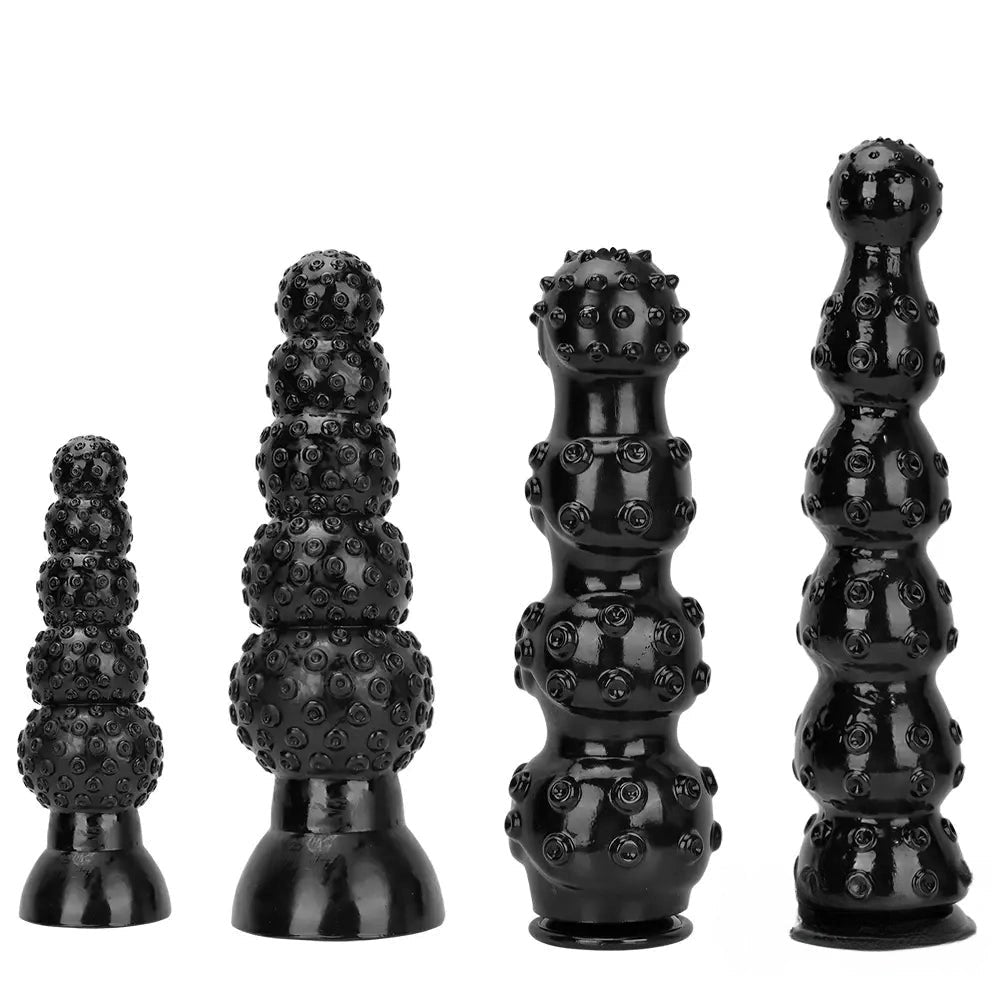 Big Beaded Anal Dildo Black - Realistic Dildo