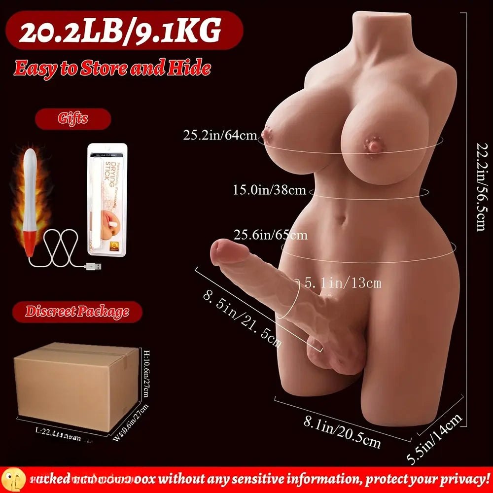 Big Breast Torso Doll with Dildo - Silicone Sex Doll Torso