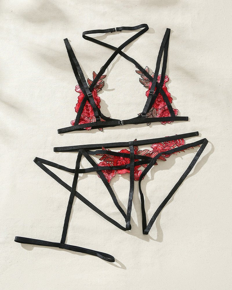 Crossstrap Floral Harness Garter Set - Garter Lingerie Set