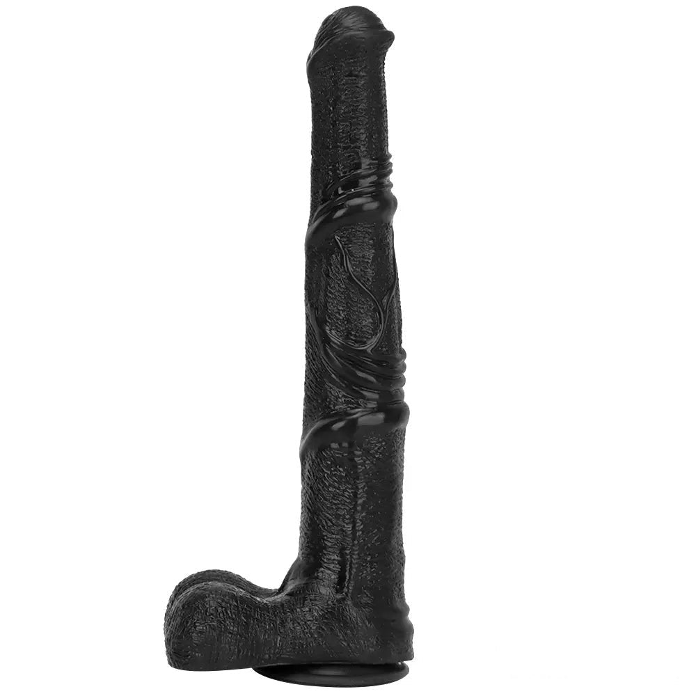 Curved Ribbed Black Dildo - Realistic PVC Dildo 14.7in